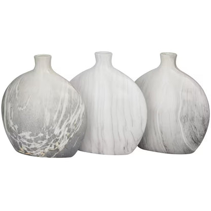 9 In., 10 In. Black Faux Marble Ceramic Decorative Vase (Set of 3)