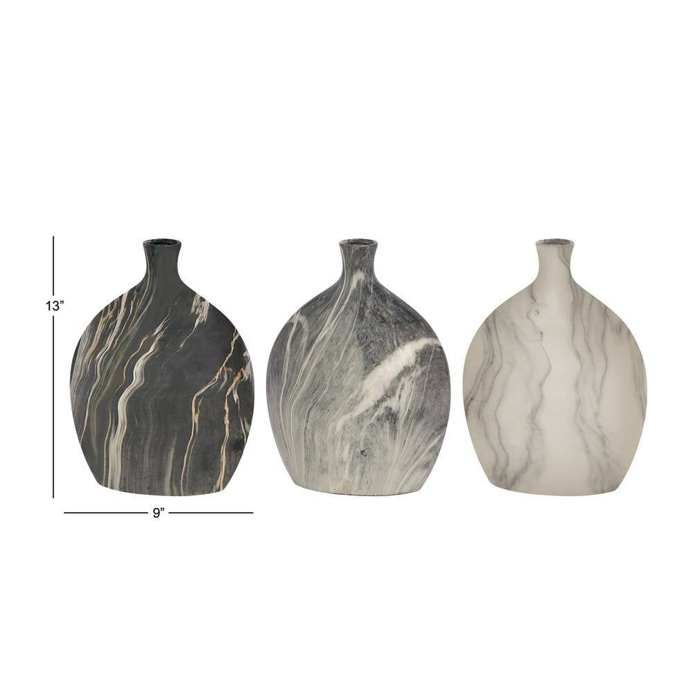 9 In., 10 In. Black Faux Marble Ceramic Decorative Vase (Set of 3)