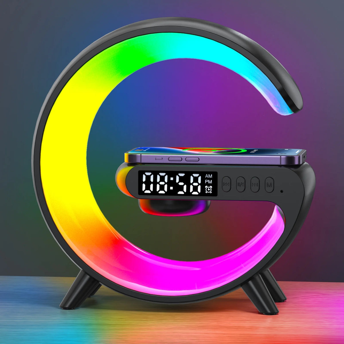 Sunrise Alarm Clock with Wireless Charging & Bluetooth Speaker, Adjustable Brightness Atmosphere Lamp Night Light for Bedside Dorm Office, Kids Adults Desk Table Lamp Gift(White)