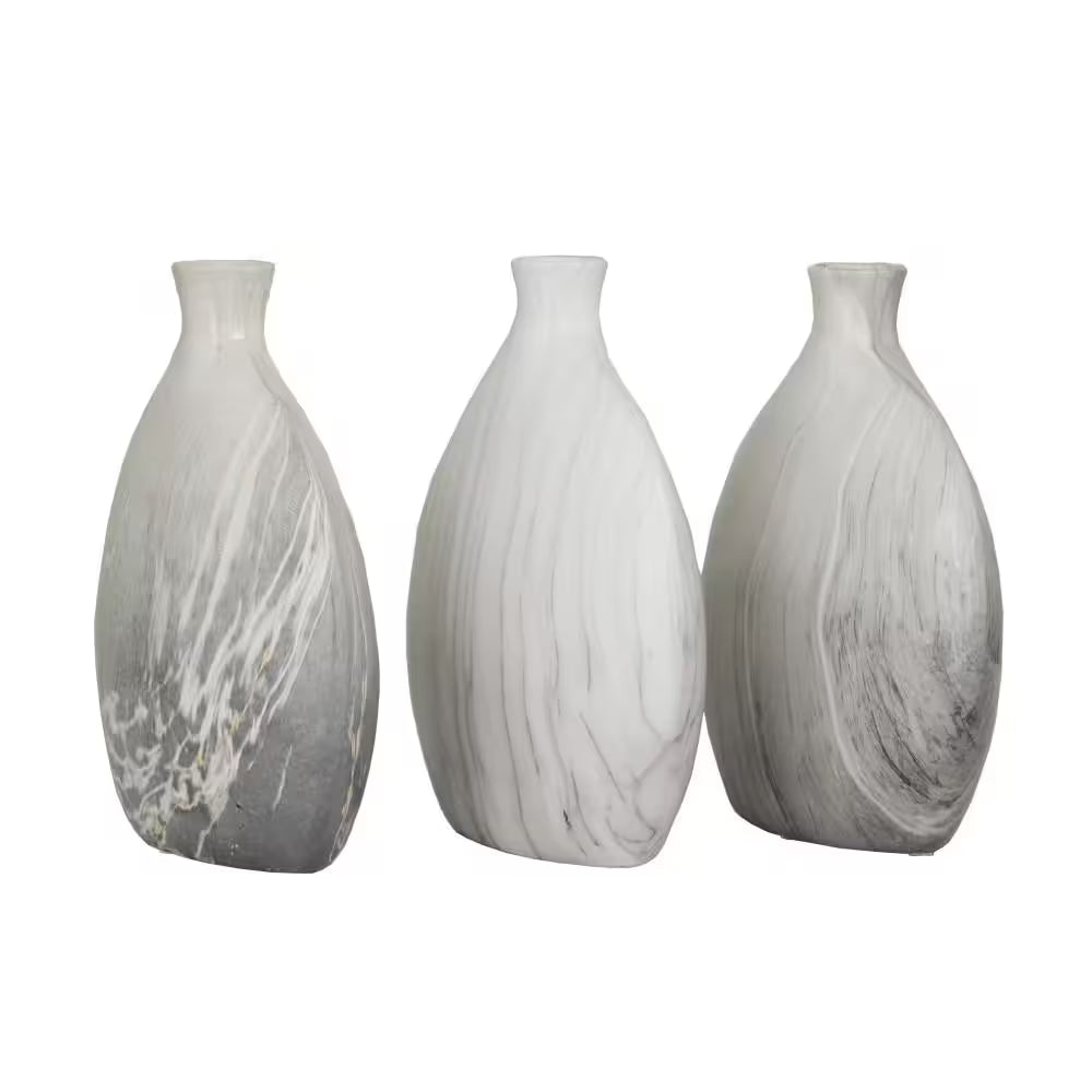 9 In., 10 In. Black Faux Marble Ceramic Decorative Vase (Set of 3)