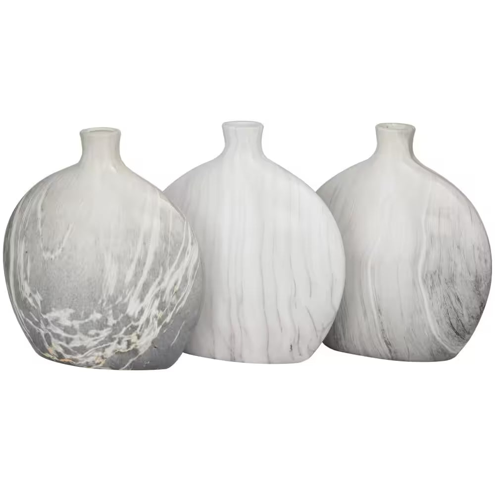 9 In., 10 In. Black Faux Marble Ceramic Decorative Vase (Set of 3)