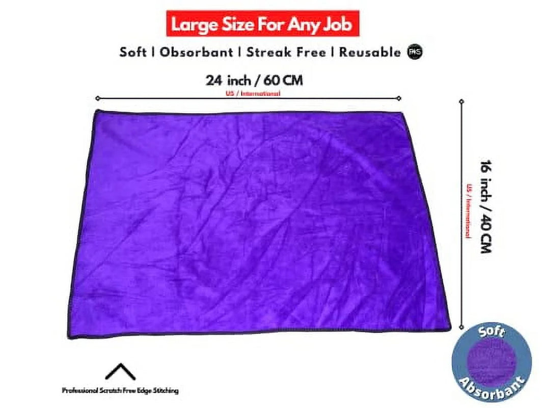 PAKS 16" X 24" Premium Microfiber Towels - XL Pack of 3 - Detailer Grade Express Drying Towels , Scratch-Free , Lint-Free, Drying Towels for Cars, Windows, Dishes